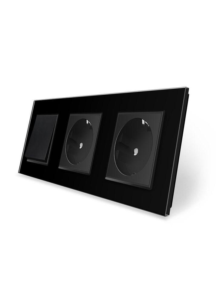 Двоклавішний вимикач з подвійною розеткою чорний скло (VL-C7C2EUK2-12) Livolo (371260500)