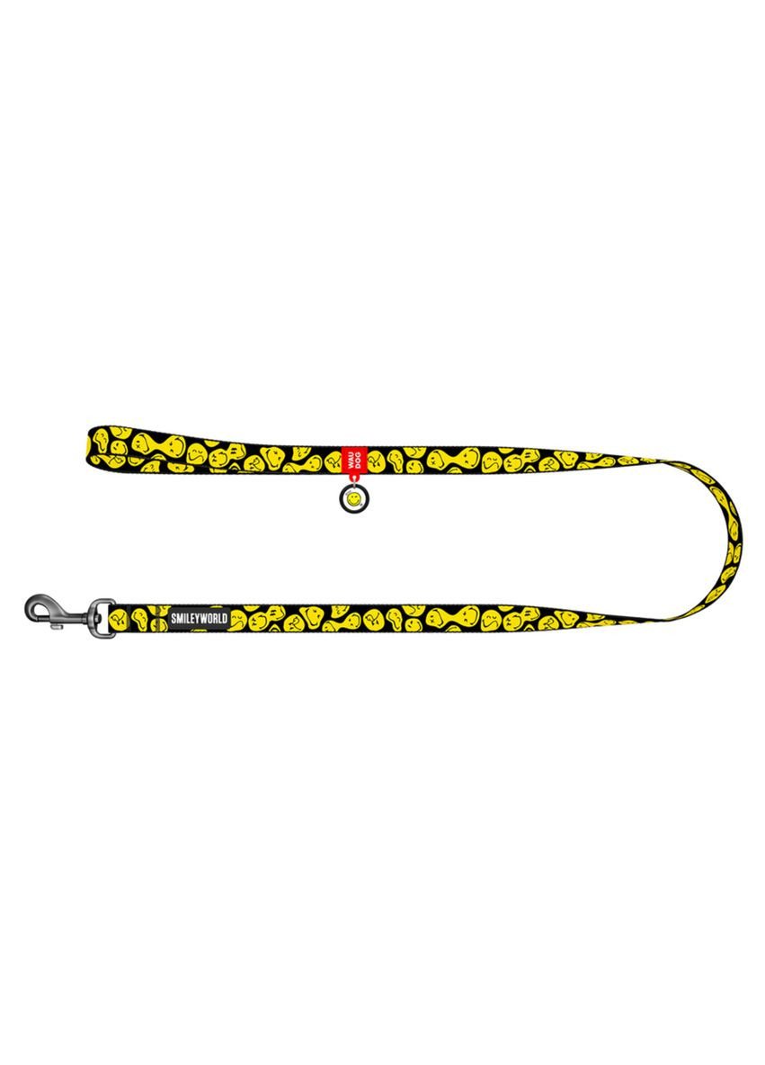 Поводок для собак нейлоновый Nylon, рисунок "Смайлики на черном", S, Ш 25 мм, Длин 122 см WAUDOG (323205418)