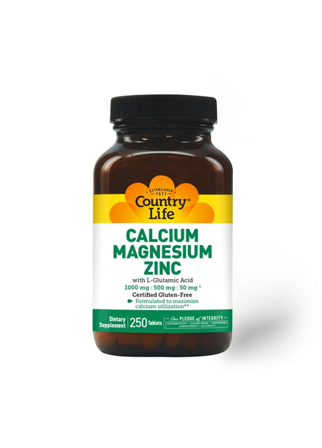 Витамины и минералы Calcium Magnesium Zinc, 250 таблеток Country Life (293476986)
