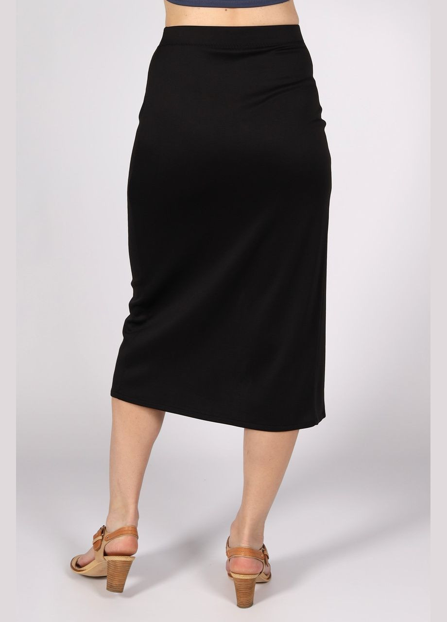 Черная офисная юбка миди, ниже колена, женская трикотажная с разрезом на правой ноге, однотонная. No Brand