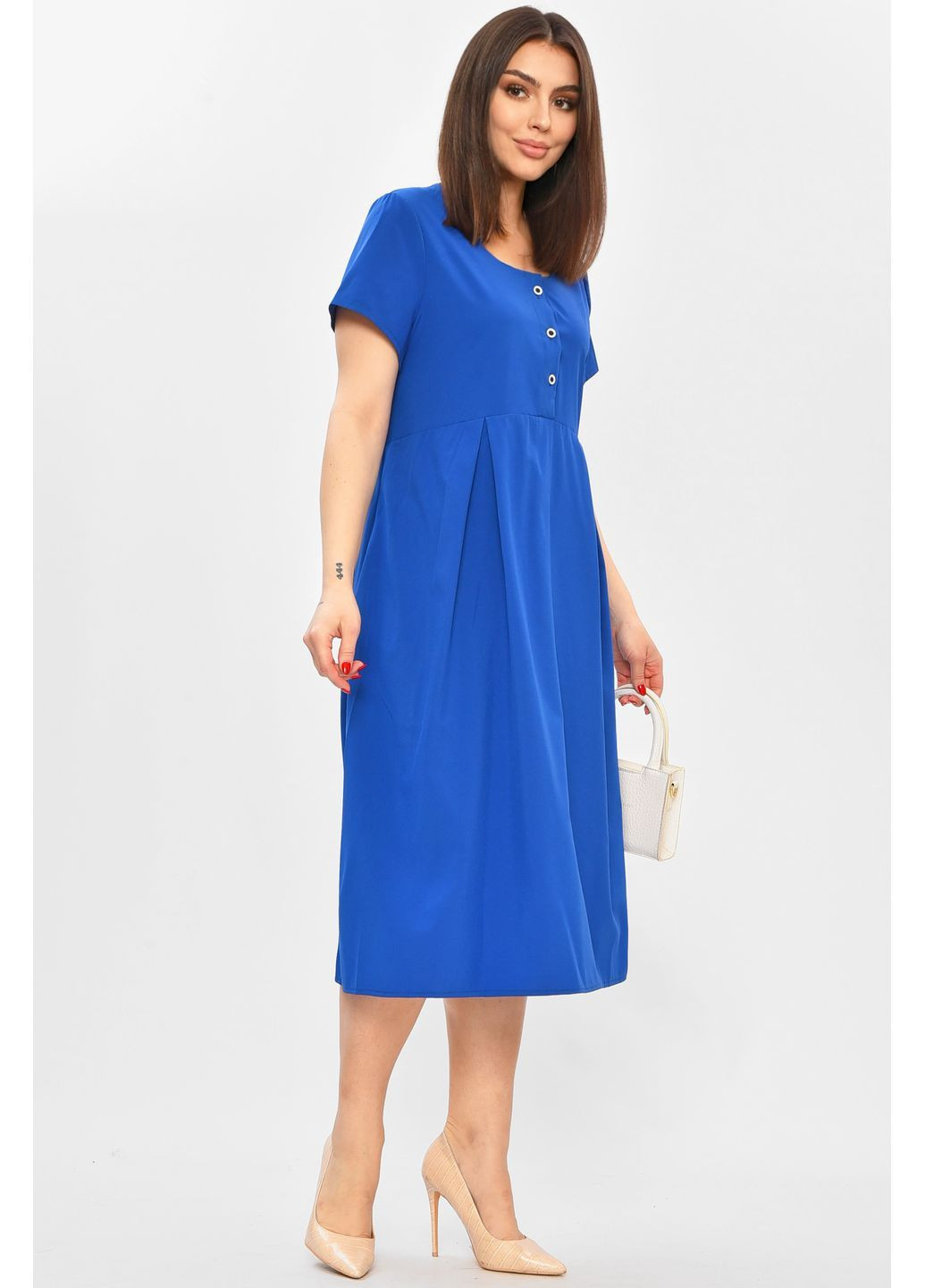 Синя повсякденний сукня жіноча однотонна синього кольору з баскою Let's Shop однотонна