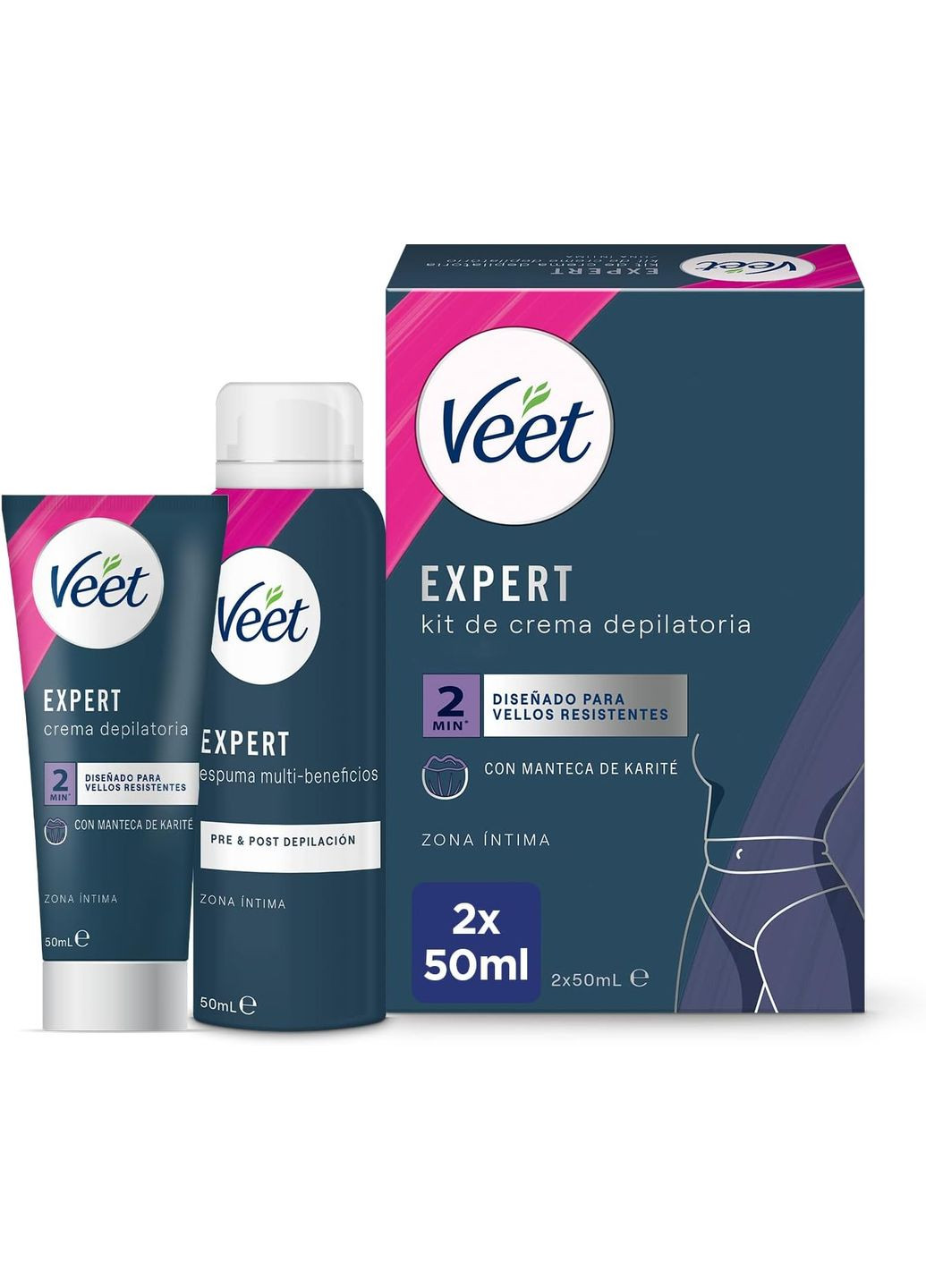 Жіночий набір для видалення волосся Expert для інтимних зон, крем 50 мл і пінка Multi-Benefits 50 мл Veet (346263330)