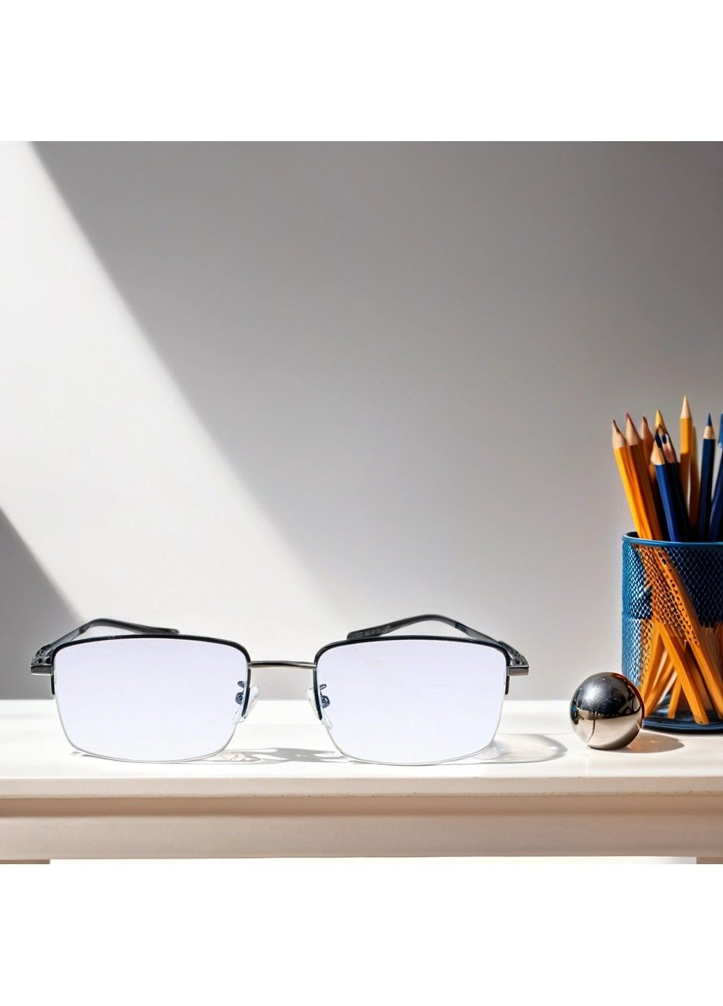 Мужские очки для компьютера прямоугольные в металлической оправе хромовые 2.8163.С2 No Brand (304293478)