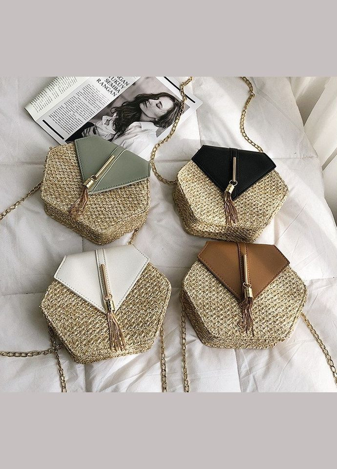 Жіноча міні сумочка клатч плетена солом'яна маленька шестигранна сумка No Brand (298997118)