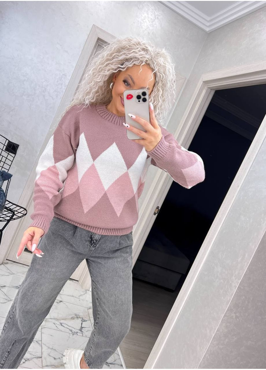 Темно-лиловый демисезонный вязаный женский свитер с низким горлом 00367 No Brand