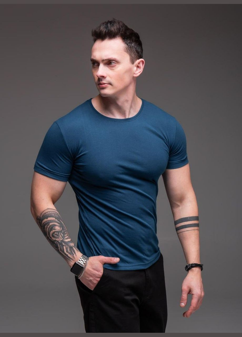 Синяя футболка мужская – однотонная, свободная с коротким рукавом JUGO R.A Drop № 2365