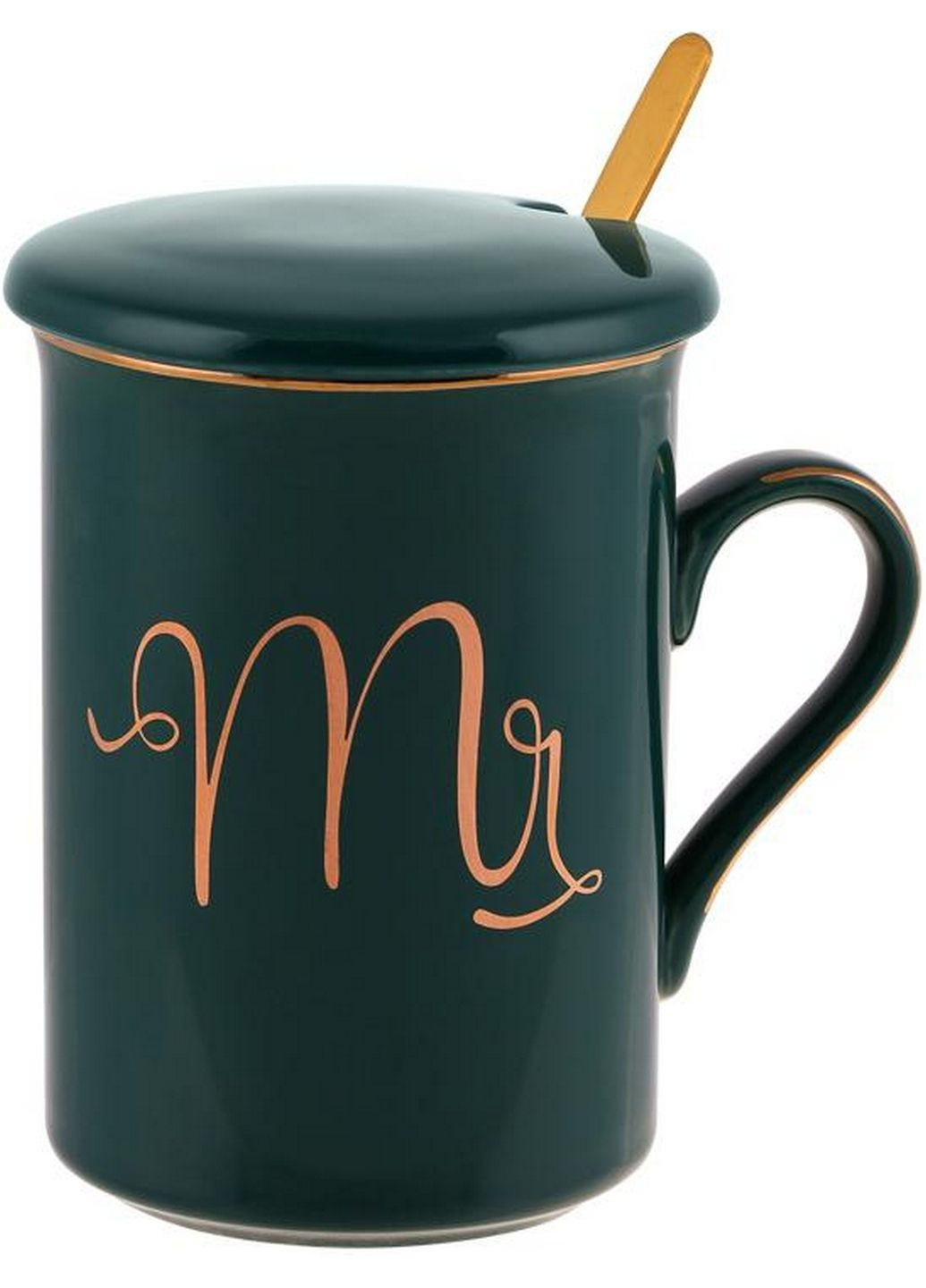 Кружка фарфоровая Coffee Prelude "Mr" с крышкой и ложкой Bona (279312123)