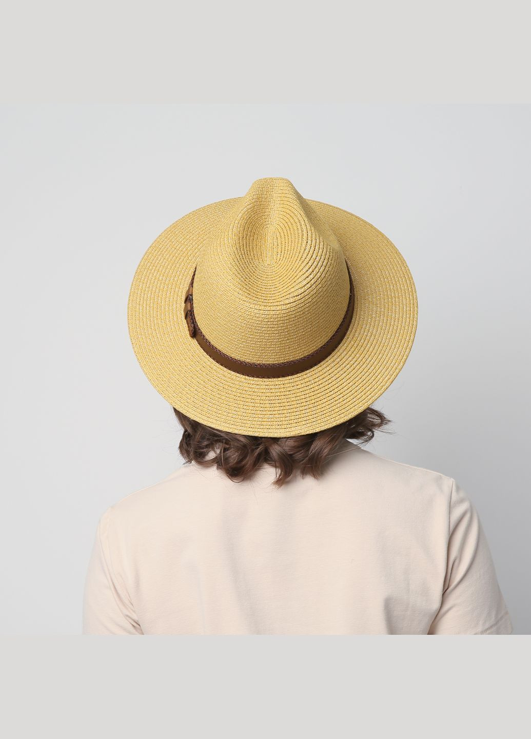 Шляпа федора женская бумага желтая BAY LuckyLOOK 843-890 (289478300)
