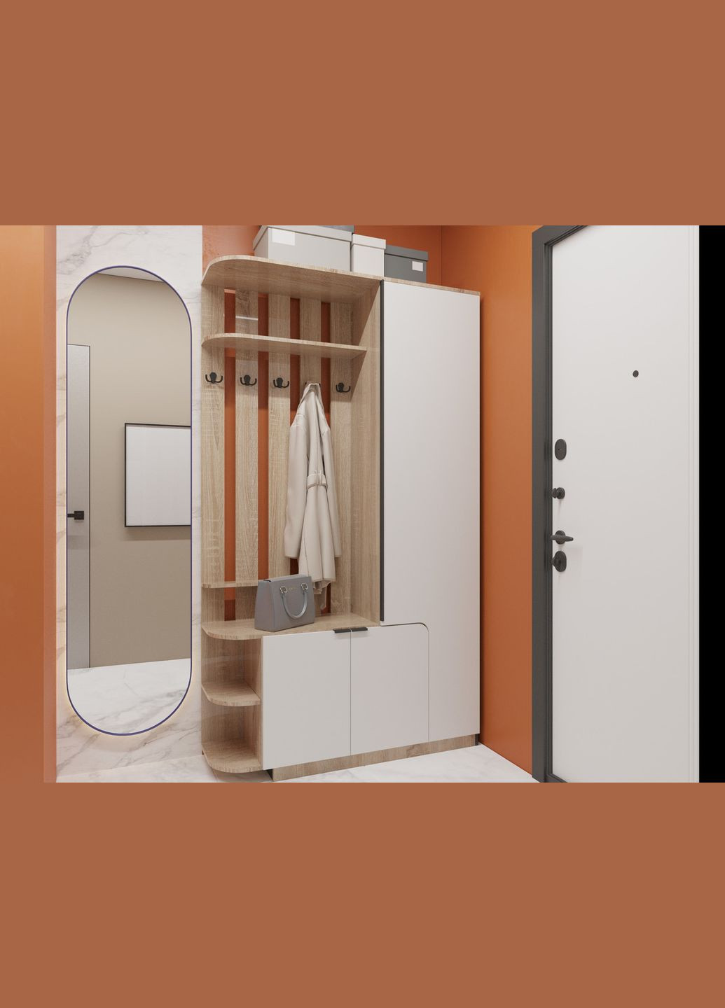 Удобная прихожая со шкафом, вешалкой и обувной полкой No Brand (325484365)