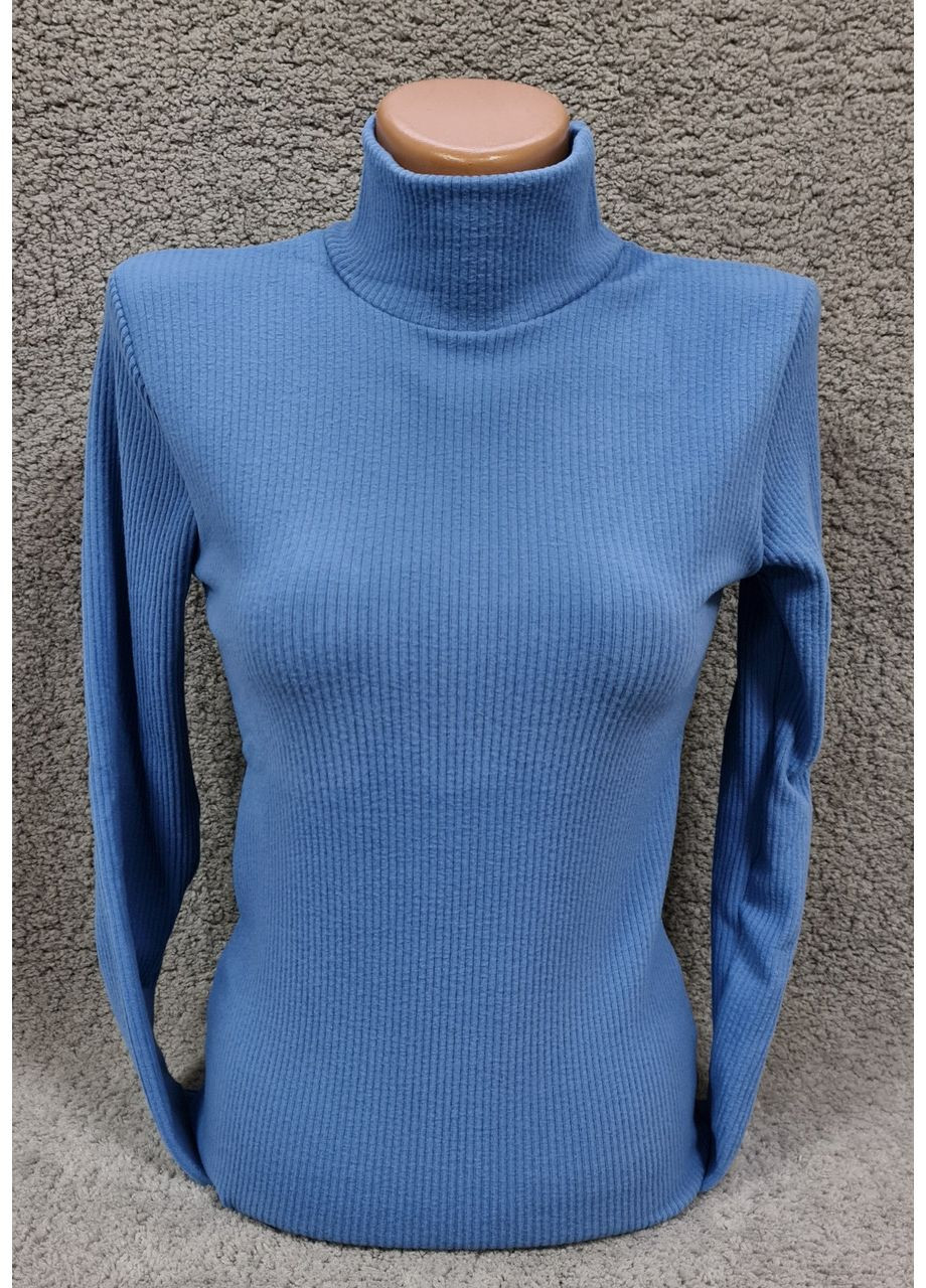 Голубой зимний водолазка гольф женский теплый классический рубчик однотонный с воротом стойка Leliss