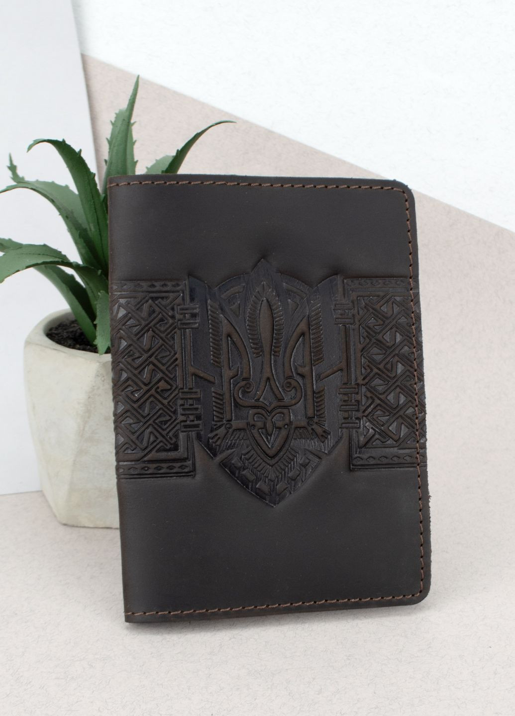 Подарочный мужской набор №86: портмоне + ремень + обложка на паспорт (коричневый) HandyCover (278649438)