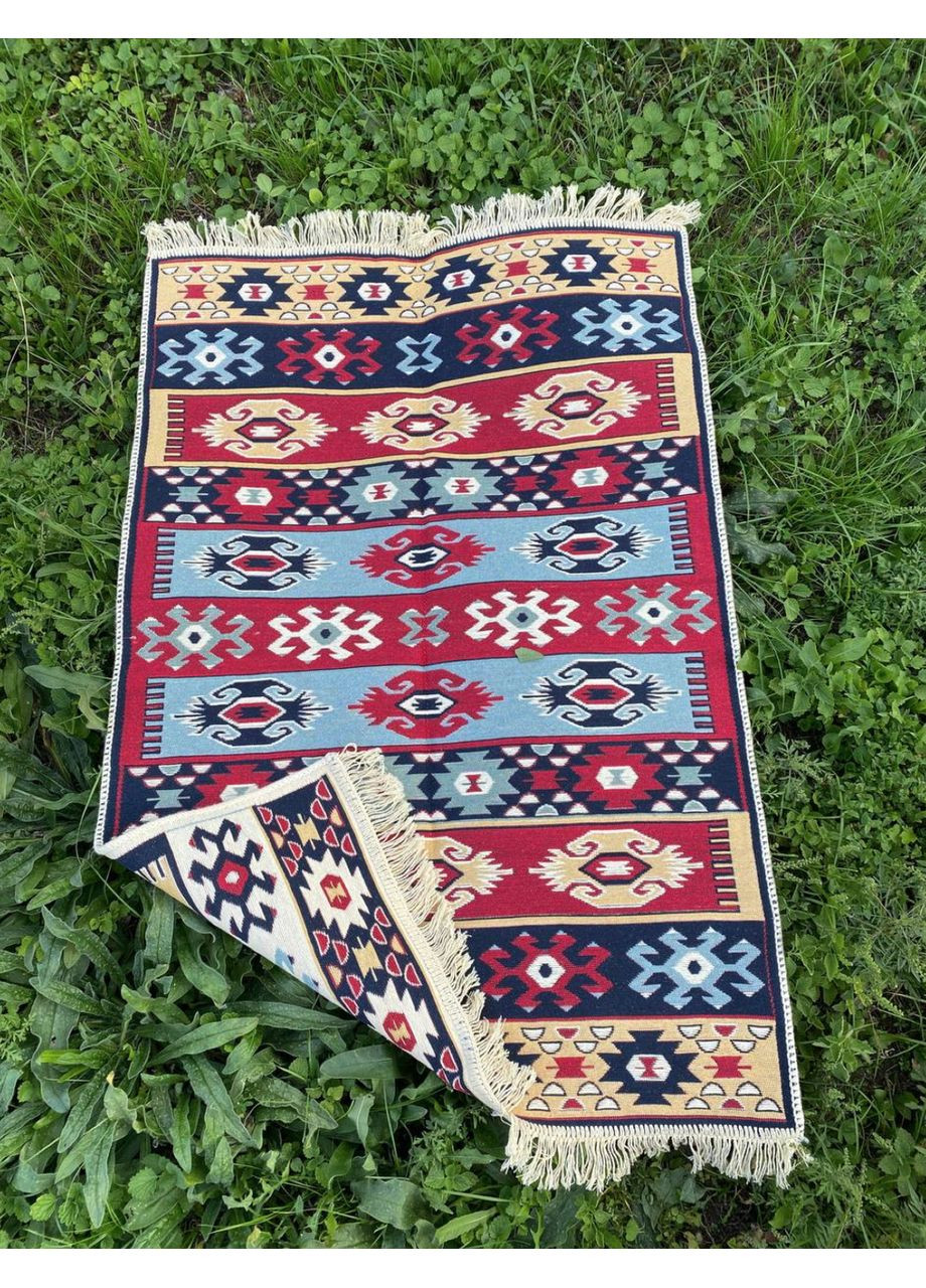 Плетений бавовняний килим Shana Karde 80Х200 см. Бордовий з блакитним. No Brand (366376733)