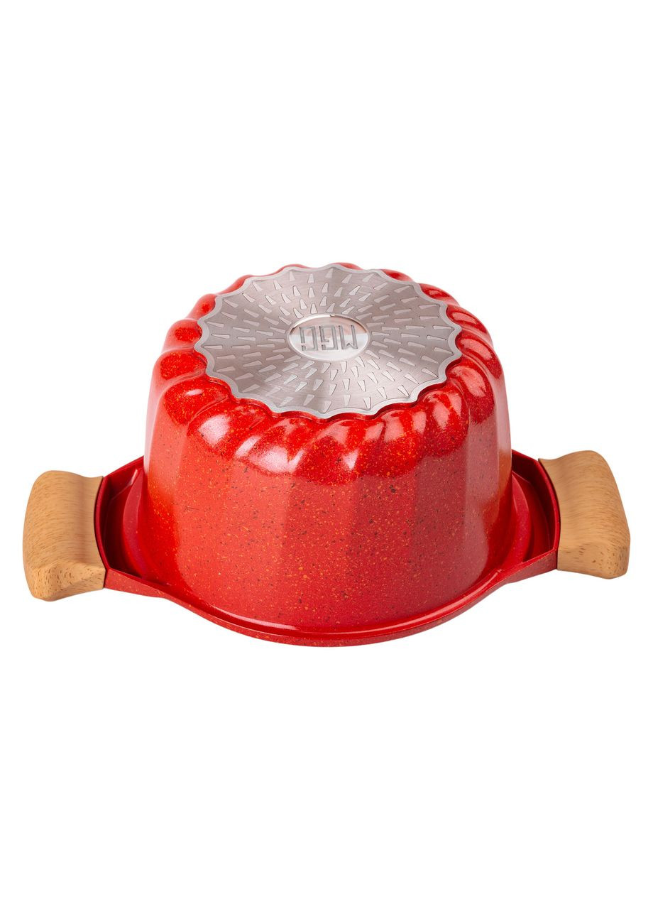 Набор посуды, 3 кастрюли, толстодонное алюминиевое дно с лопаткой и половником, красный MGC (356460548)