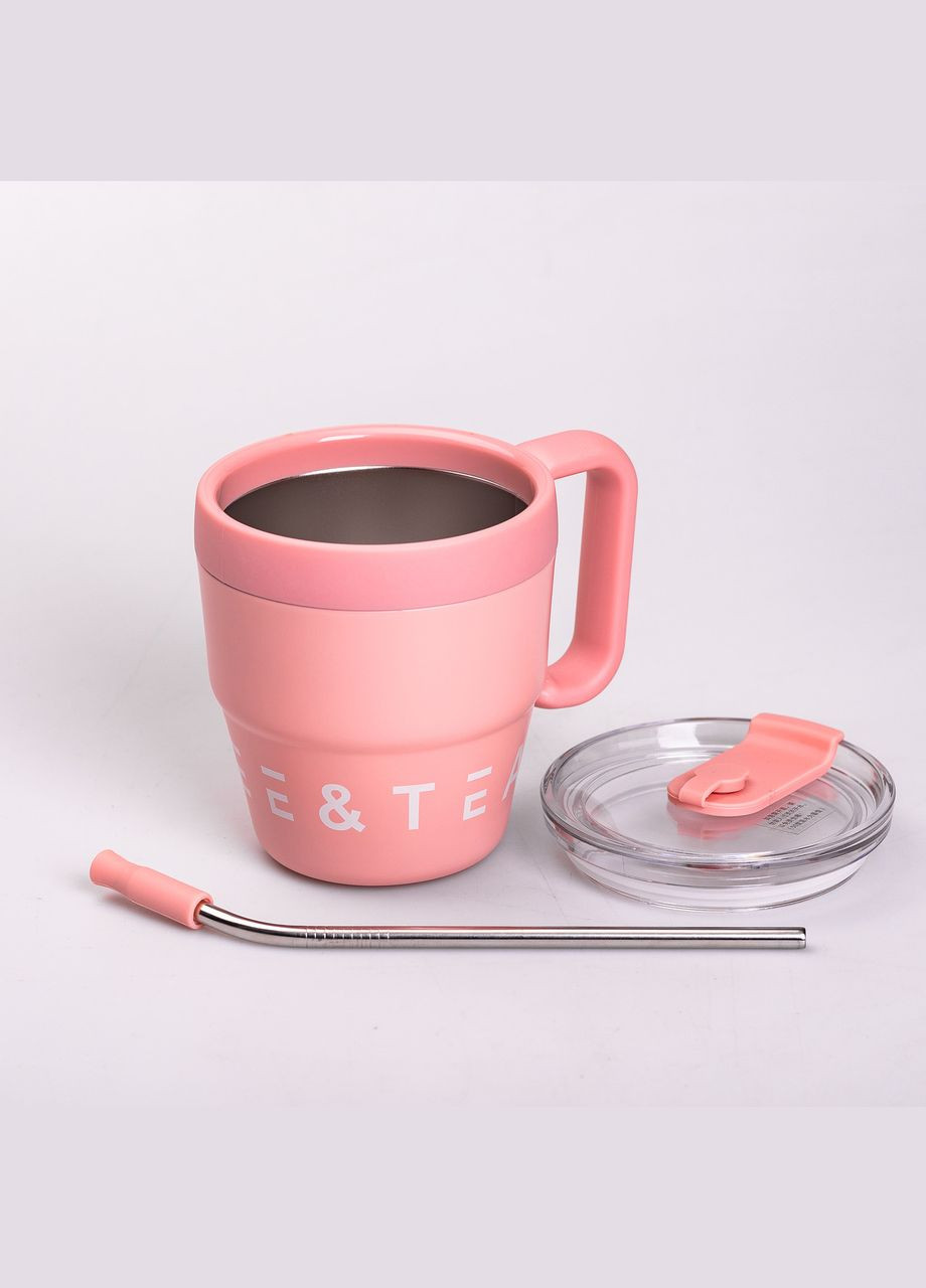 Термочашка Coffee & Tea з трубочкою рожева HP-14-23P Yiwu (308038534)