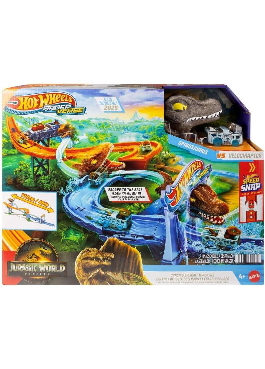 Трек Зіткнення та Сплеск з Велоцираптором та Спінозавром RacerVerse Jurassic World Crash & Splash Hot Wheels (367191295)