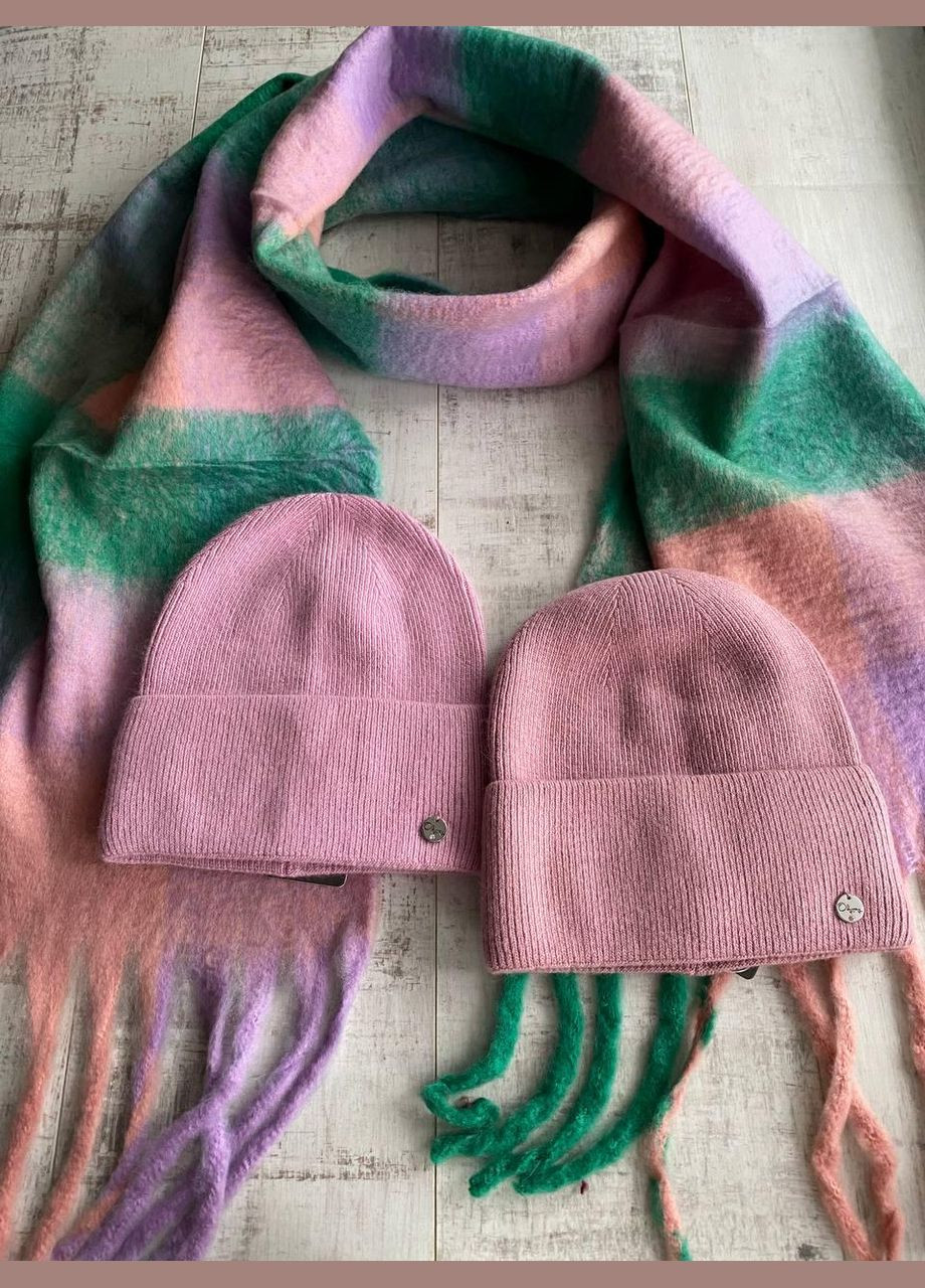 Теплий шарф з довгими китицями у лілово-зелену клітинку No Brand (314837593)