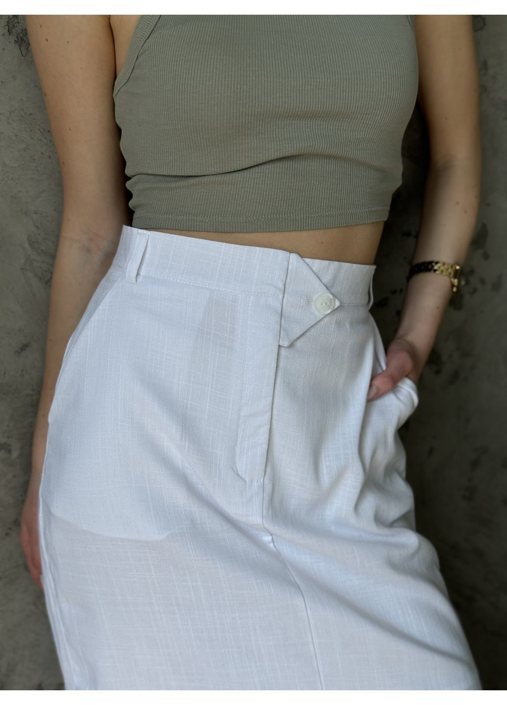 Белая праздничный, повседневная, офисная, пляжный, кэжуал юбка льняная Arjen