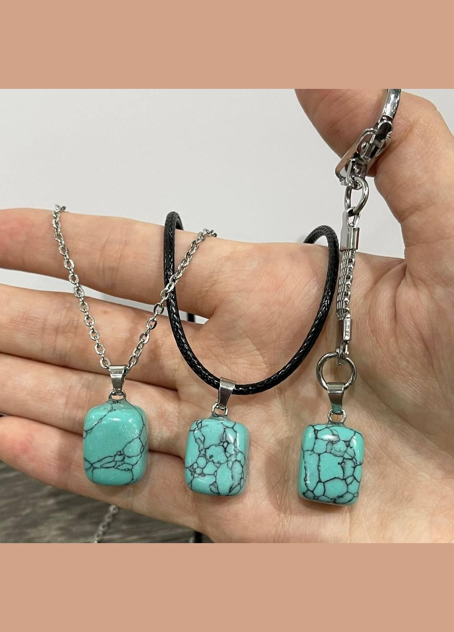 Подвеска с натуральным камнем Бирюза - кулон в форме "мини блок" на цепочке серебро в подарочной коробочке Овен (331291805)