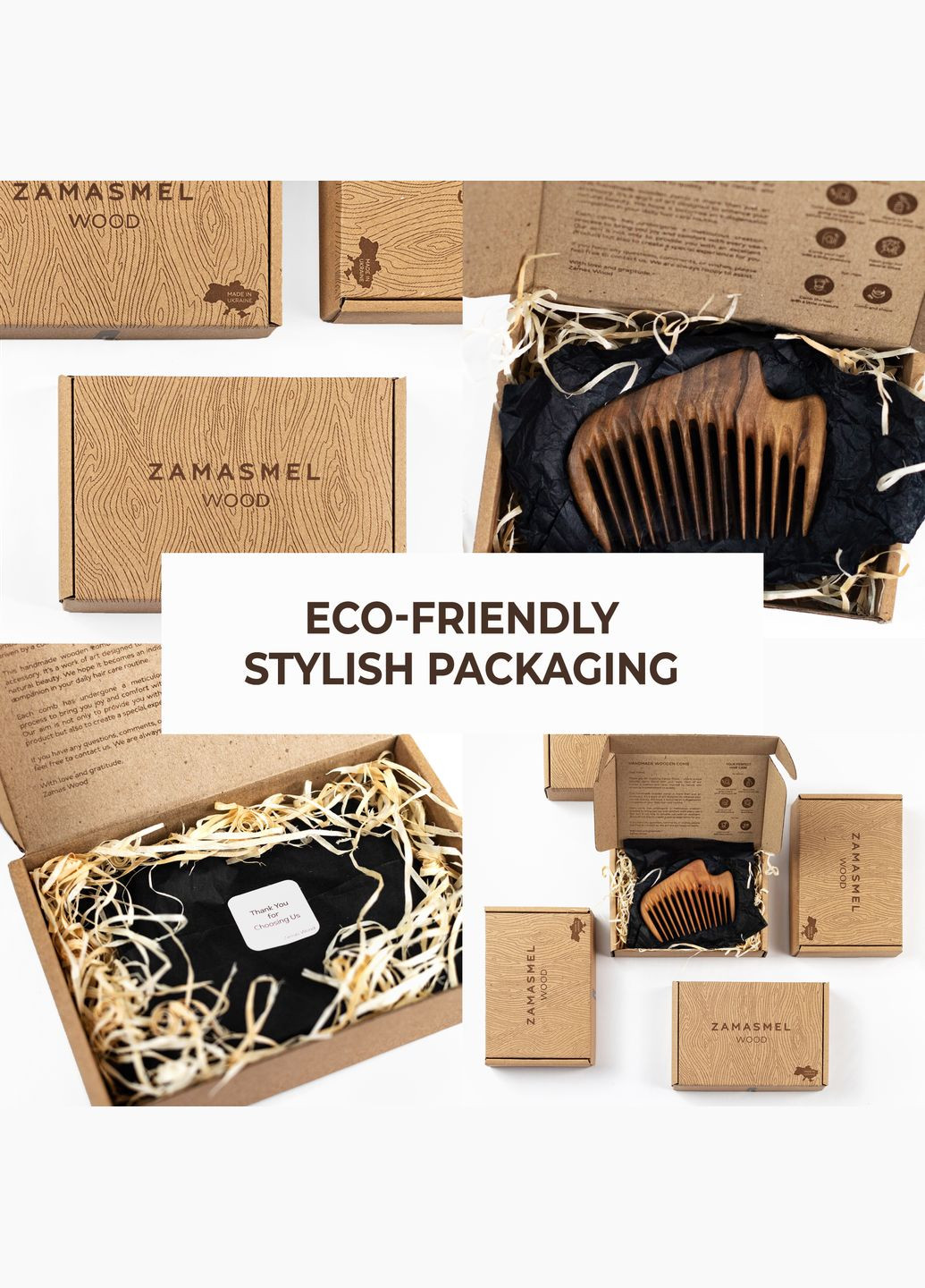 Гребінець для Волосся Wood New Wave 10,5 х 7,5 х 1,1см Ручна Робота Дерев'яний Горіх Zamas (336550030)