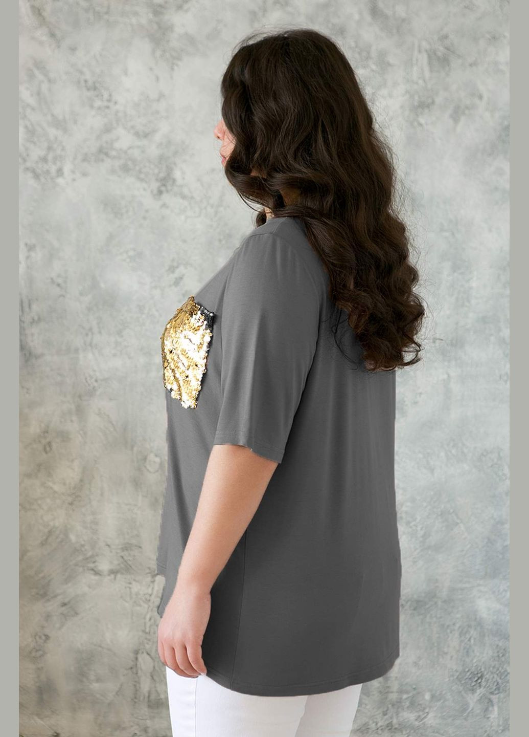 Футболка с карманом на груди ЛАЛА темно-серая 54 Tatiana - (347580420)