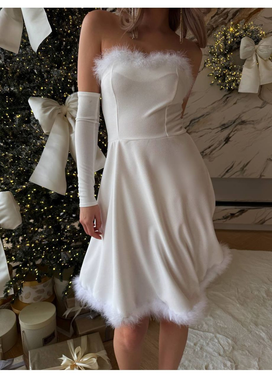 Білий святковий, вечірня ефектна, жіночна та святкова сукня для зимових свят, фотосесій та вечірок Vakko