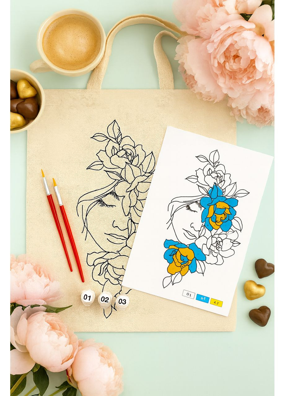 Набор екосумка-раскраска „Цветы в волосах“ хлопок 220 г/м2 38х42см Rosa Talent (362661111)
