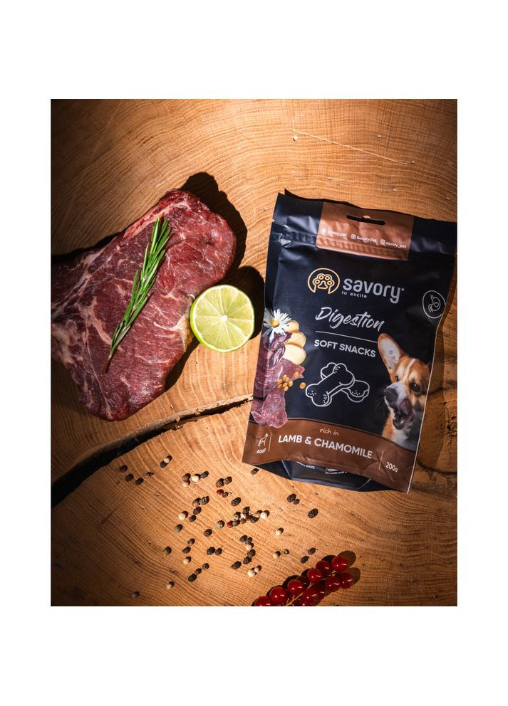 Мягкое лакомство для улучшения пищеварения собак, ягненок и ромашка, 200 г Savory (355255731)