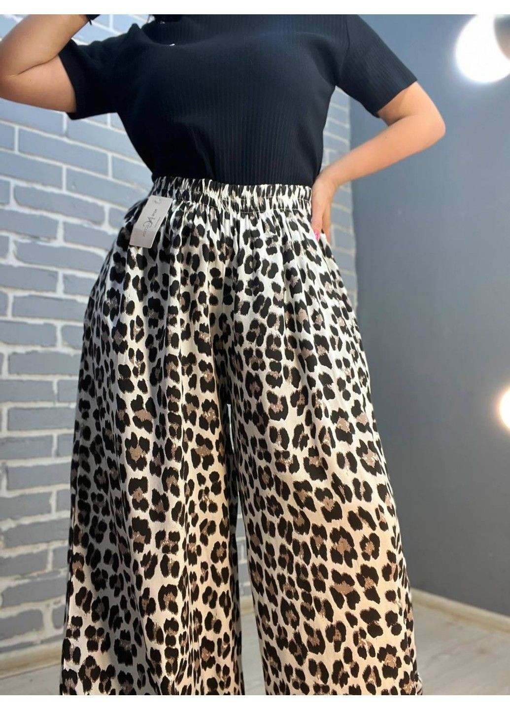 Брюки женские 83474 талия на резинке палаццо широкие леопардовый принт New Collection (303359671)