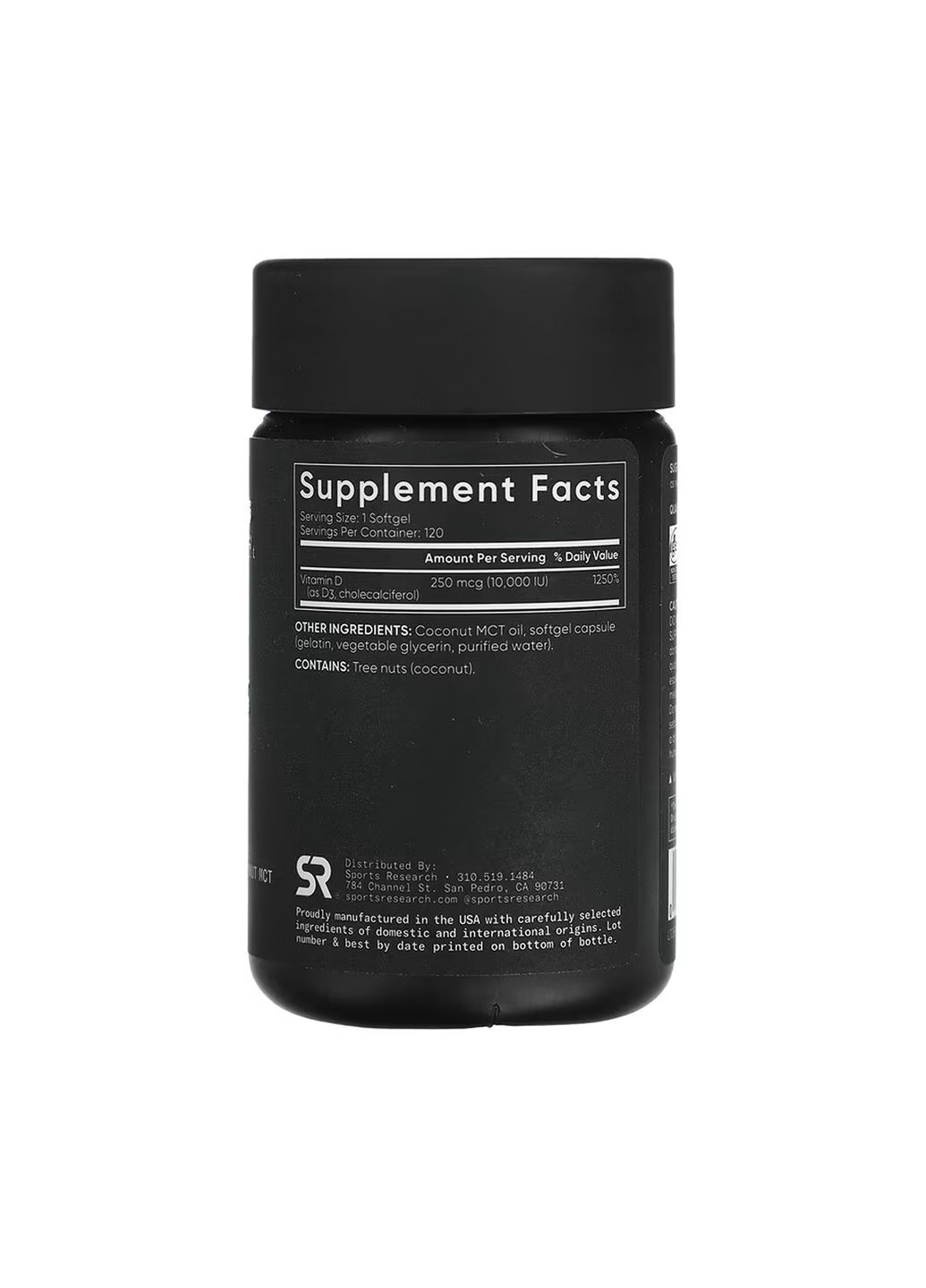 Вітамін D3 для дорослих 10000 МО 120 капсул підтримка імунітету та кісток Sport Research (372596728)