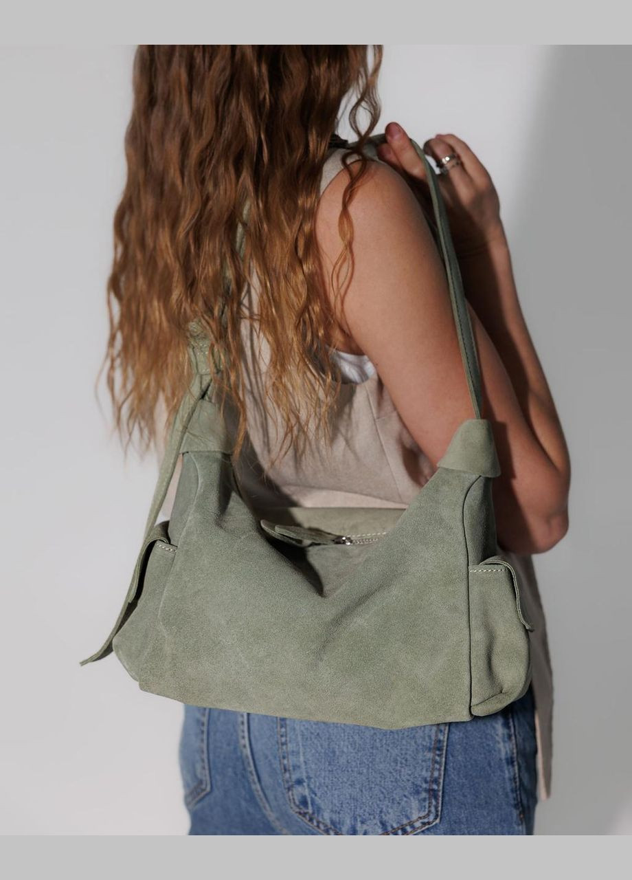 Жіноча сумка з бічними кишенями з натуральної шкіри світло-оливкова "Глорія" WeLassie (337165446)