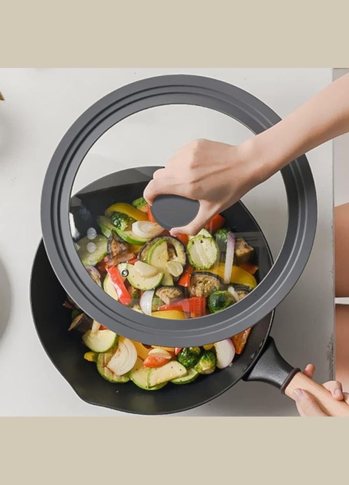 Крышка мультиразмерная стекляная для диаметра 20/22/24см FRU-1002 с силиконовым ободком универсальная Po Fanu (328947285)