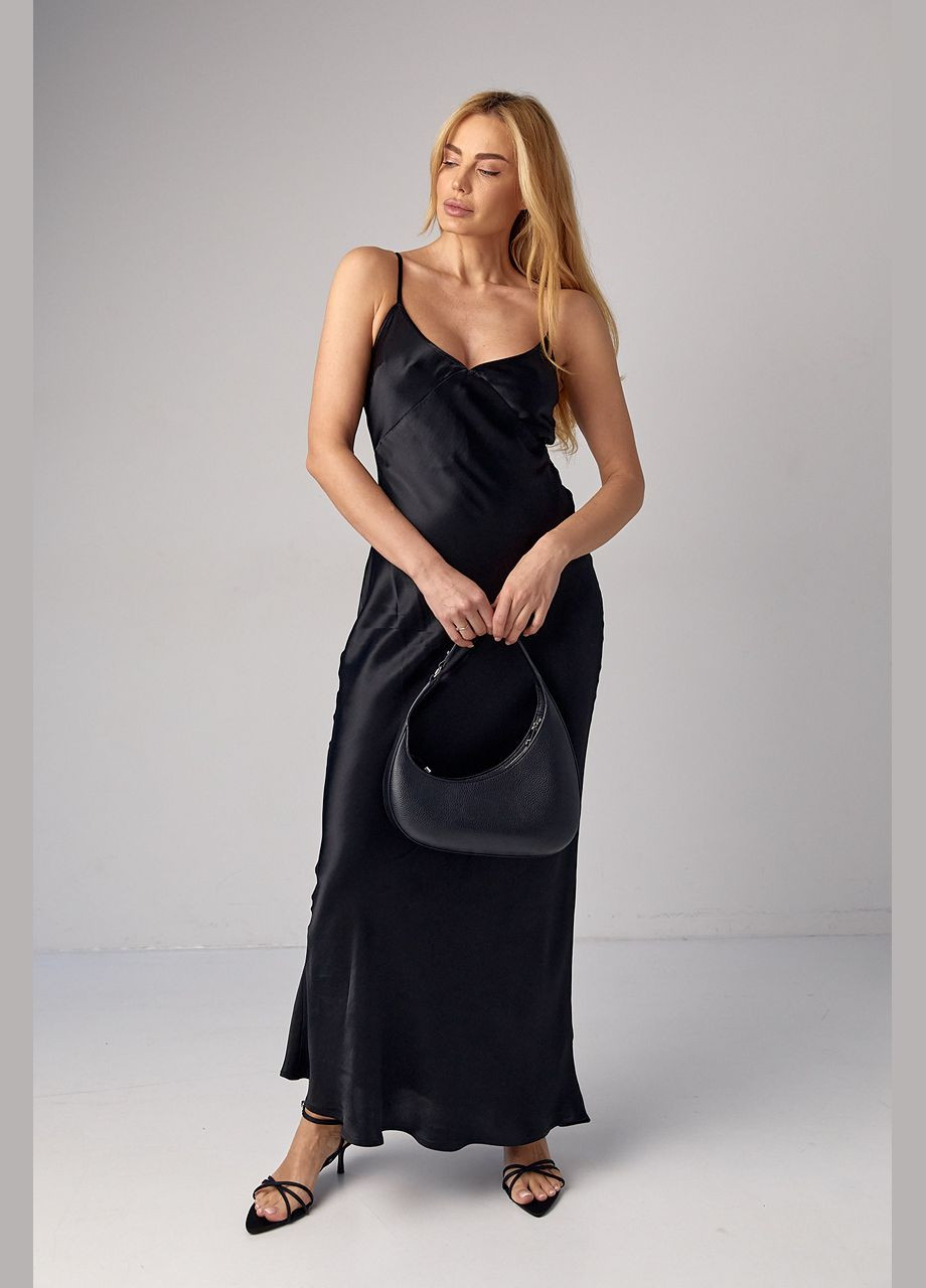 Чорна атласна сукня максі в стилі білизни Lurex