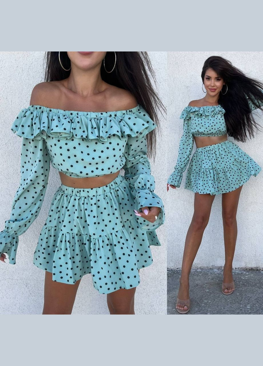 Костюм спідниця-шорти горох з рюшами та топ No Brand (332483569)