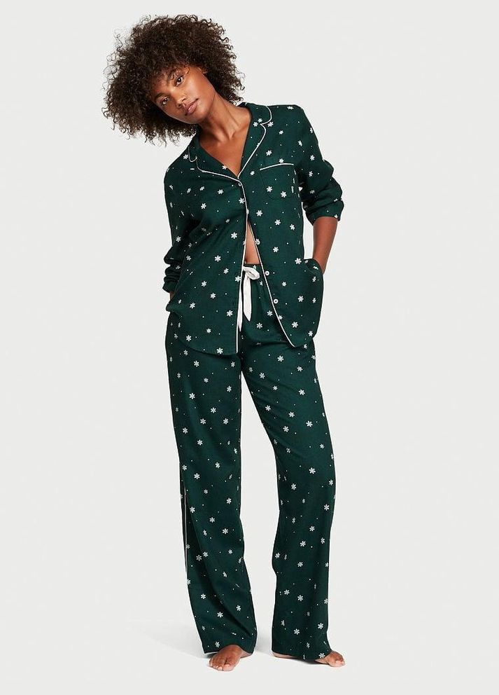 Зелена всесезон піжама flannel long pajama set фланелева (сорочка+штани) m зелена Victoria's Secret