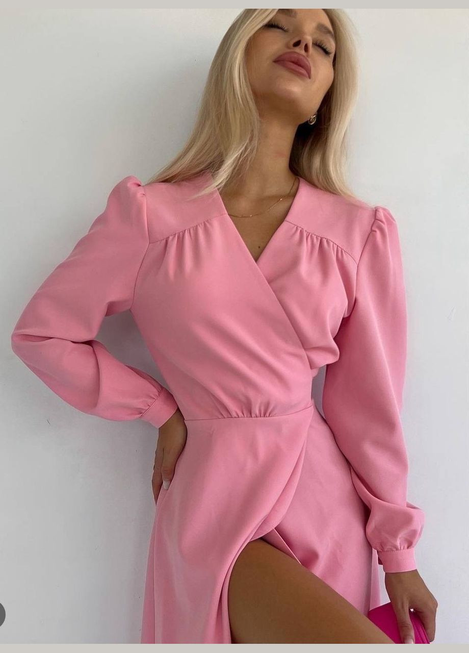 Рожева вечірня сукня довжини міді на запах на запах MonCher