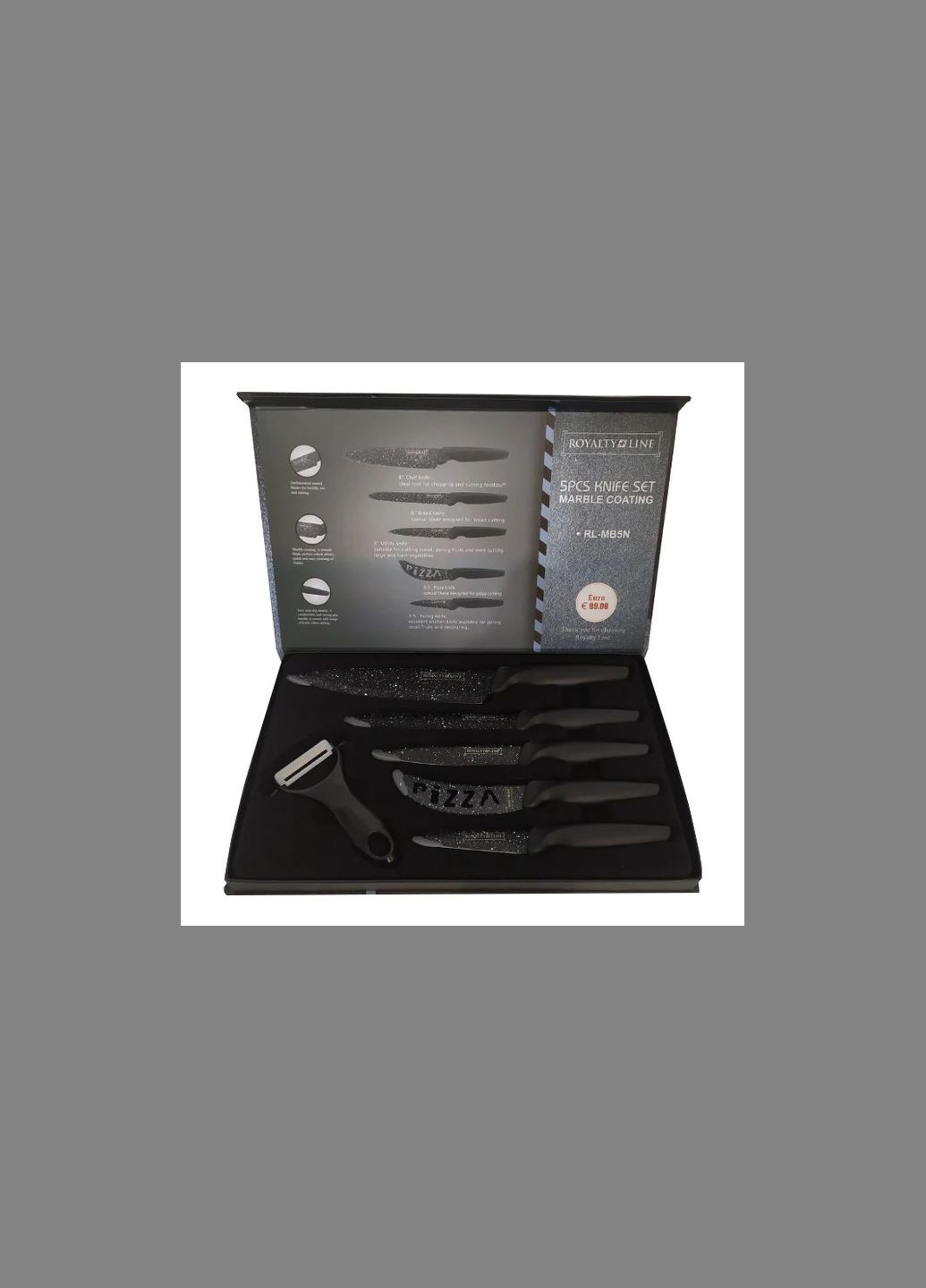 Набор ножей RLMB5N (5 ножей, овощечистка, нержавеющая сталь, качественный швейцарский, черный) Royalty Line (311196815)