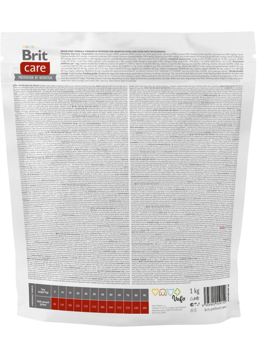 Корм для собак із чутливим травленням Dog Grain-free Sensitive беззерновий з оленіною 1 кг (8595602559152) Brit Care (316226833)