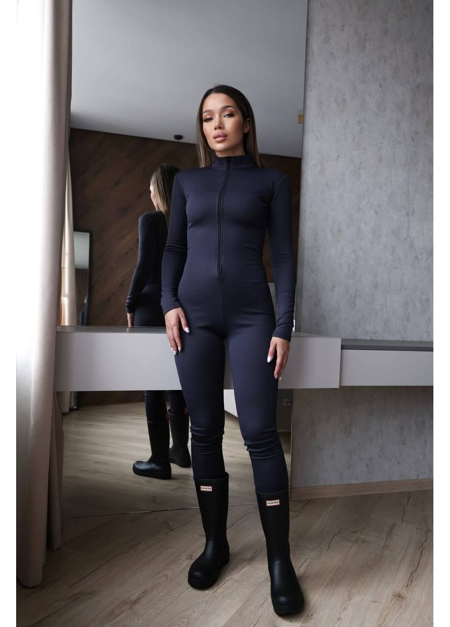 Жіночий комбінезон No Brand комбінезон-брюки однотонний графітовий домашній, спортивний, повсякденний, кежуал трикотаж з начосом