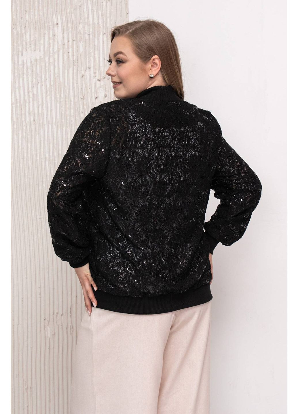 Гіпюровий бомбер ТАЛА чорний з пайетками Tatiana (349441995)