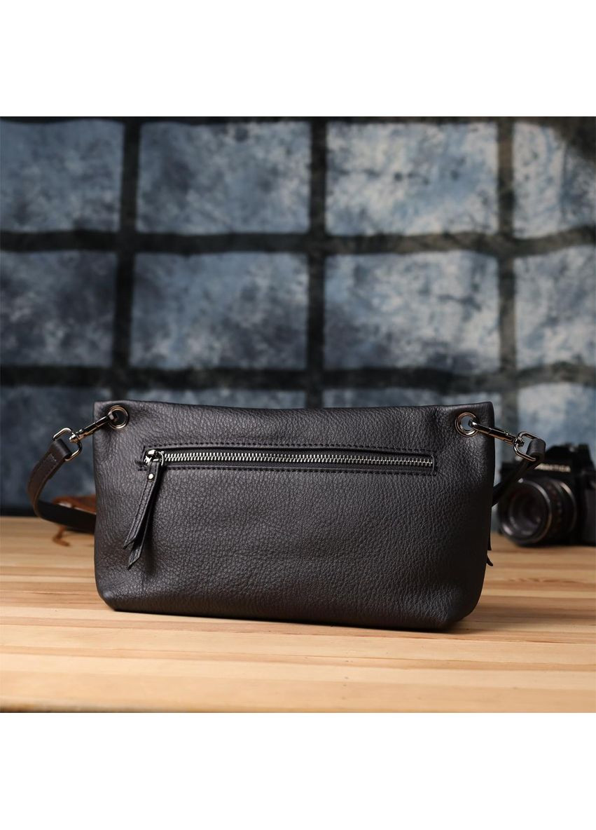 Сумка клатч через плече жіноча з натуральної шкіри для телефону та для документів маленька Чорний 38303 Vintage (355245182)
