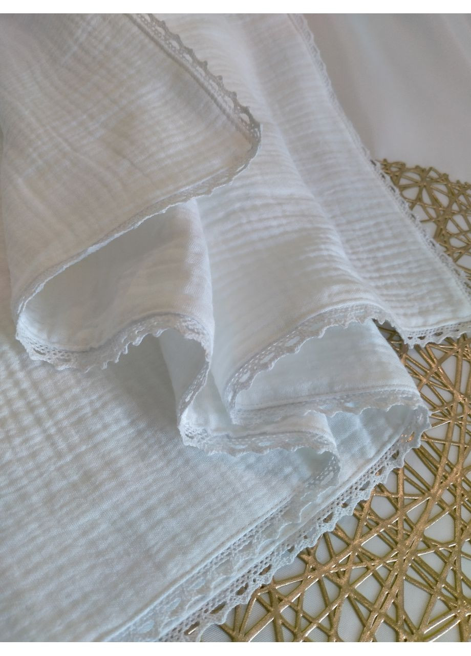 Беленький муслиновый плед с хлопковым кружевом, крыжмо, размер 100*100 No Brand (370370185)