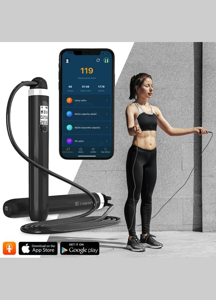 Розумна скакалка з bluetooth Jumpsmart - чорний inSPORTline (361868380)