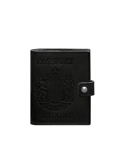 Кожаная обложка-портмоне на паспорт с гербом Украины 25.0 Черная Crazy Horse (A-028260) BlankNote (328961509)