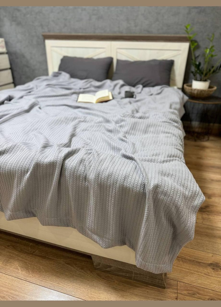Плед кіска піке легкий Сірий Євро (ВЕ2200В) No Brand (308754604)