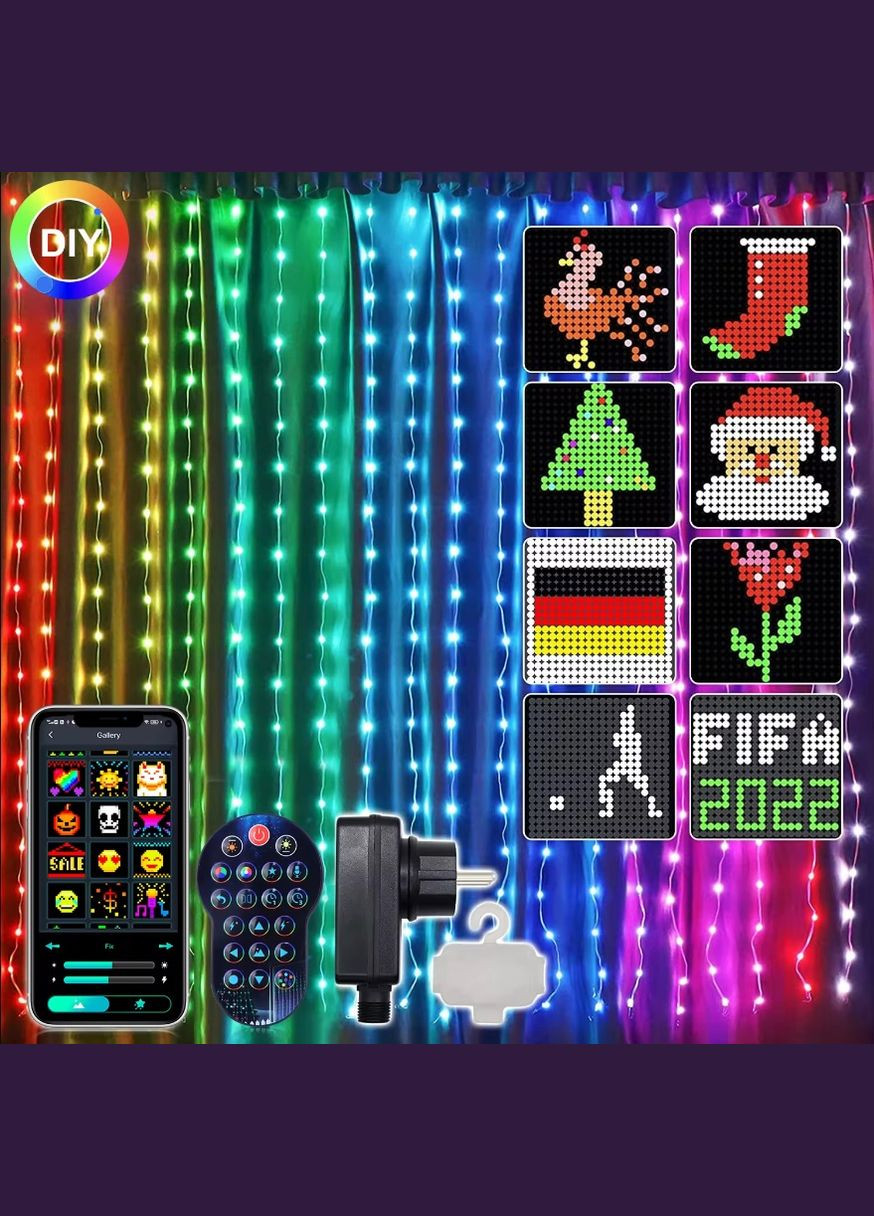 Смарт гірлянда штора 3*3 м 400 LED RGB, керування телефоном чи пультом No Brand (316322109)