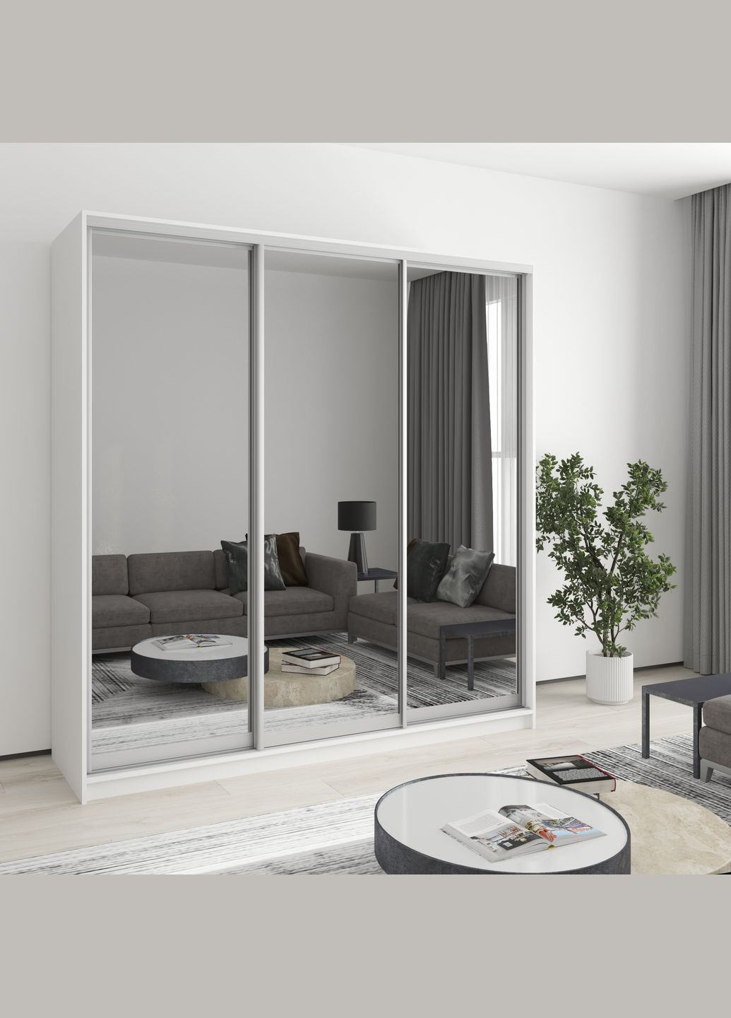 Шафа-купе тридверна Стандарт AL 3 Дзеркала 200x45x210 см Аляска білий (MBS-2964) MebelStar (362373449)