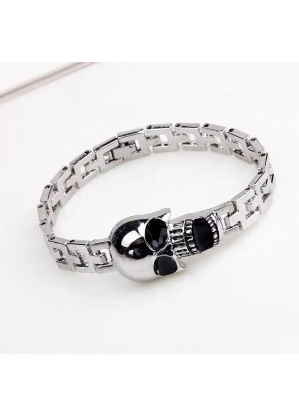 Брутальний наручний браслет із нержавіючої сталі «Череп», байкерський (сріблястий) China (367623322)