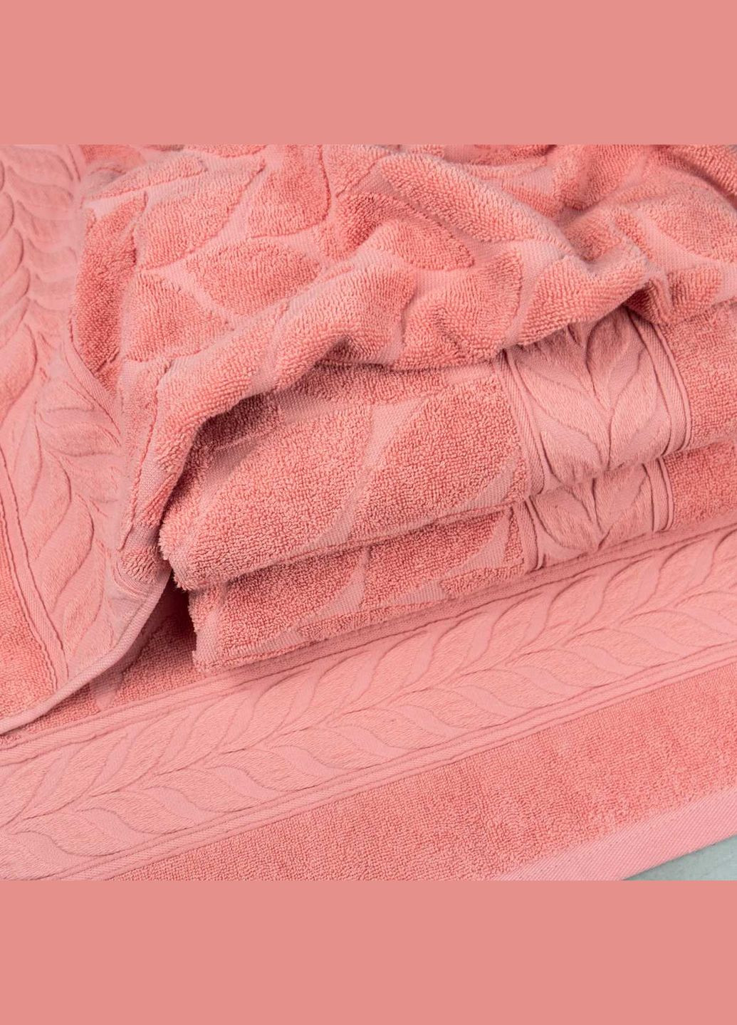 GM Textile набір махрових рушників листя 3шт 50x90см, 50x90см, 70x140см 550г/м2 (рожевий) рожевий виробництво -
