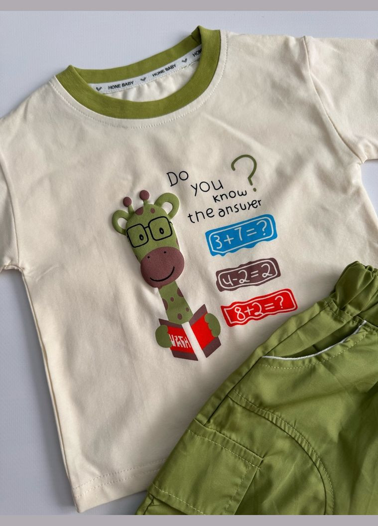 Комбинированный демисезонный костюм на лето мальчика с жирафиком цвет зеленый 10862 No Brand