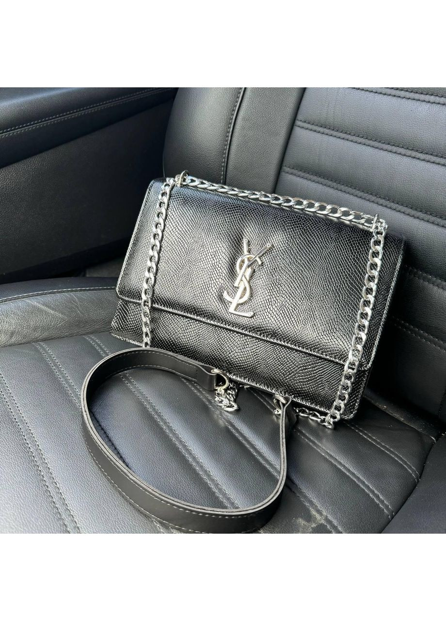 Жіноча міні сумочка чорна рептилія на плече з ланцюжком ProDobro (363259157)